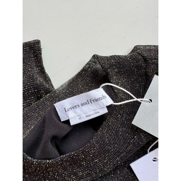 NWT LOVERS + FRIENDS Riya Black Gold Metallic Mesh Long Sleeve Crop Top, Size XS - Picture 9 of 11